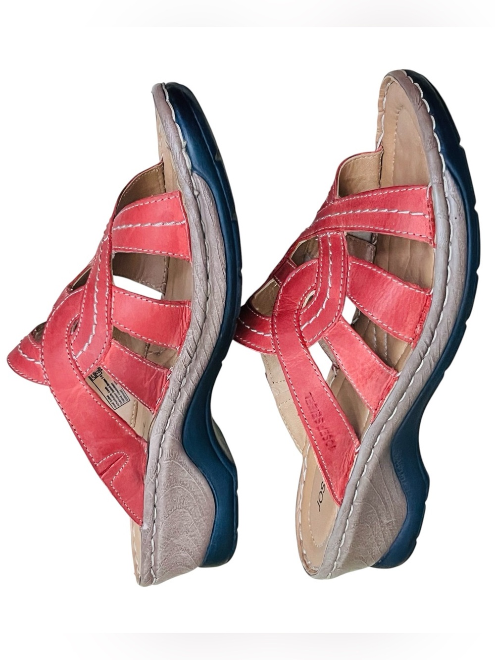 Josef Seibel Catalonia Sandals Leather Red Slip On Comfort Slides Shoes Sz 9 - Picture 4 of 12